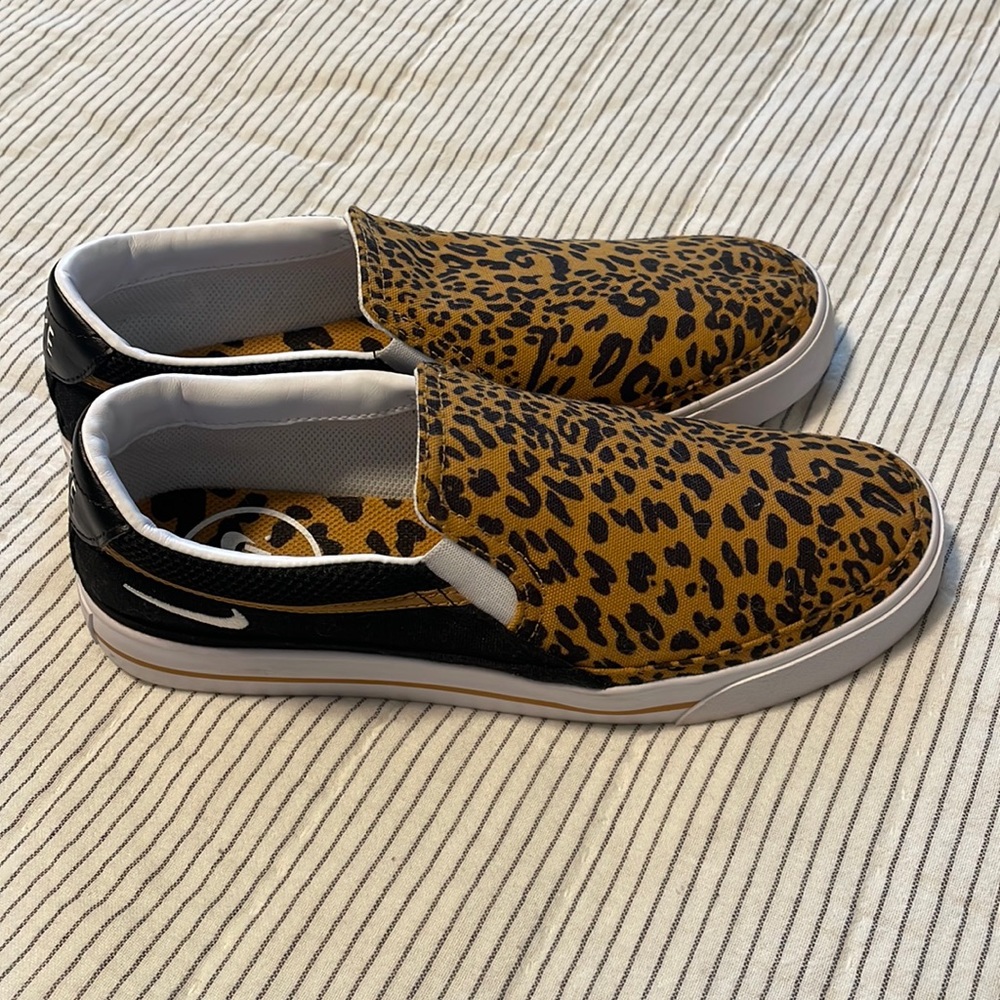 Nike Women's Slip-On Sneakers Leopard Print Black and Tan